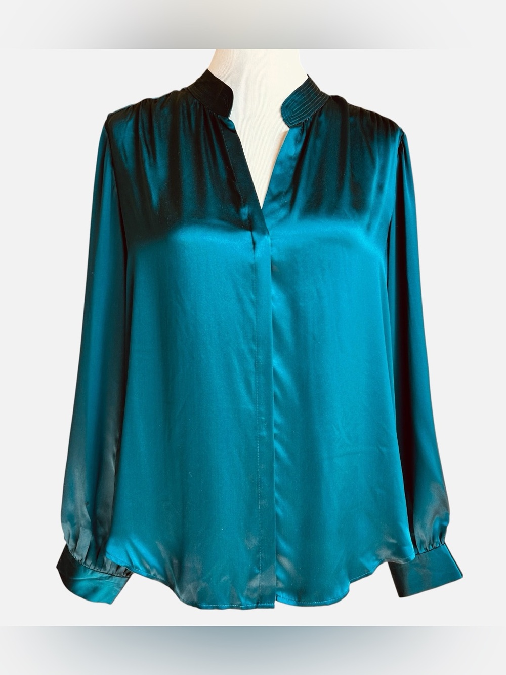 L’AGENCE 100% Silk Deep Teal Long Sleeve Blouse Top Size Large NWT Luxe Designer - Picture 2 of 8